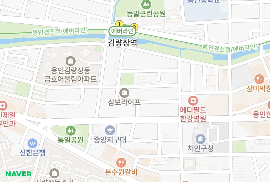 경기도 용인시 처인구 김량장동 김량장타임빌2차 위치·실거래 시세 지도