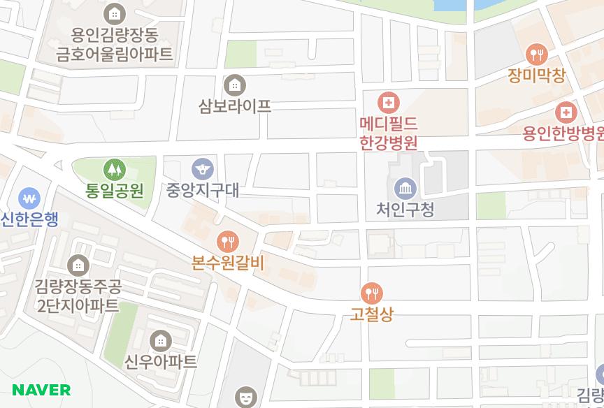 경기도 용인시 처인구 김량장동 다온빌 위치·실거래 시세 지도