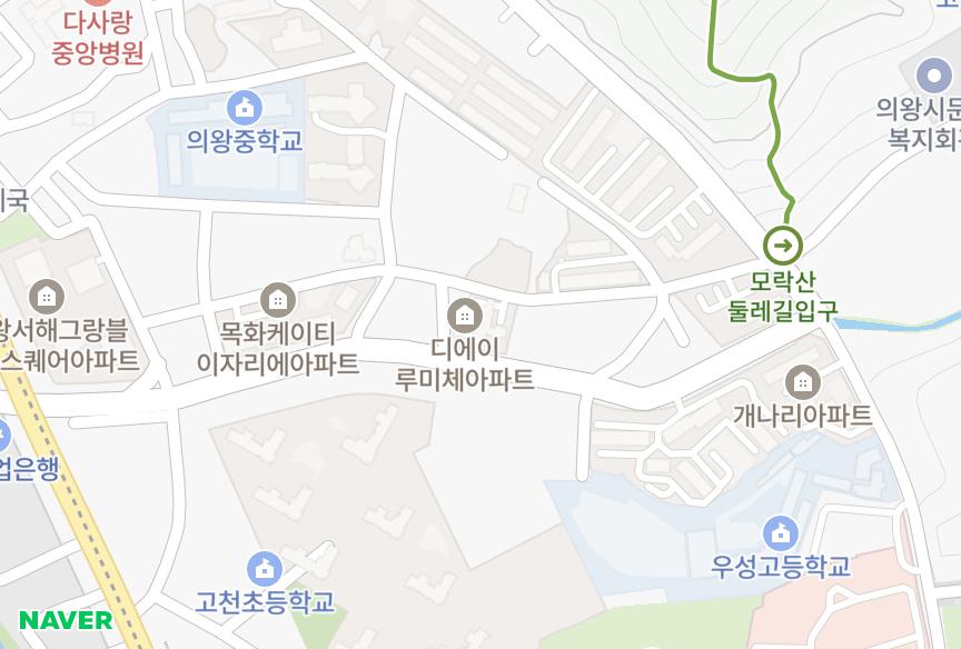경기도 의왕시 오전동 디에이루미체 위치·실거래 시세 지도