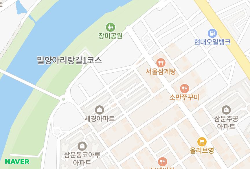 경상남도 밀양시 삼문동 웰러스리버107동 위치·실거래 시세 지도