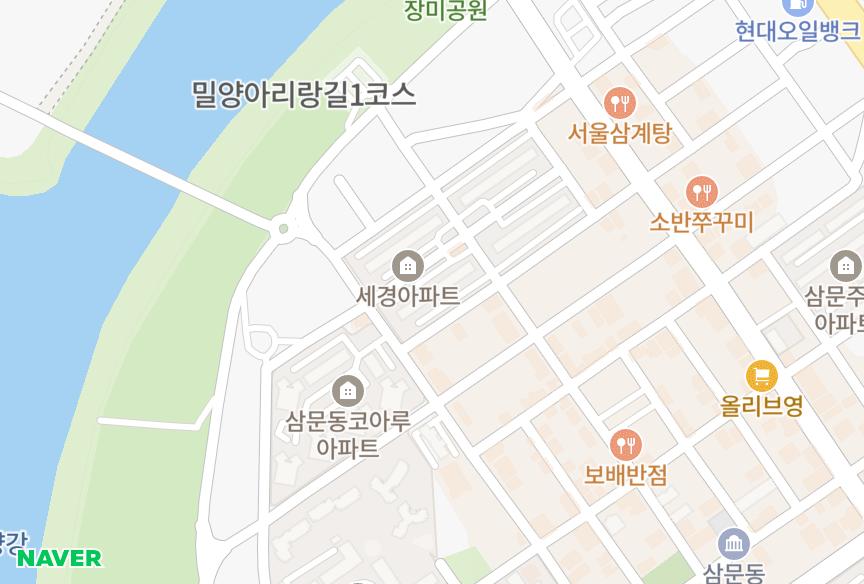 경상남도 밀양시 삼문동 Wellus108동 위치·실거래 시세 지도