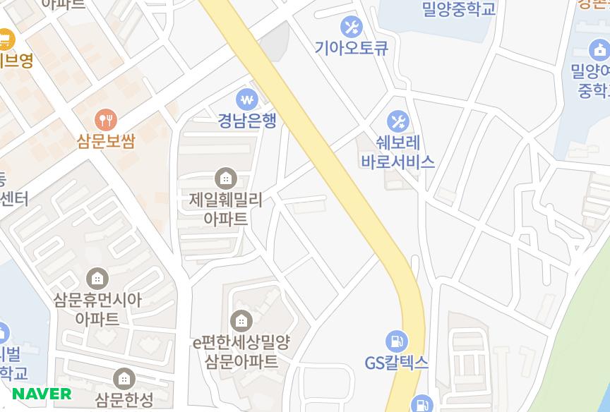 경상남도 밀양시 삼문동 동화빌라 위치·실거래 시세 지도