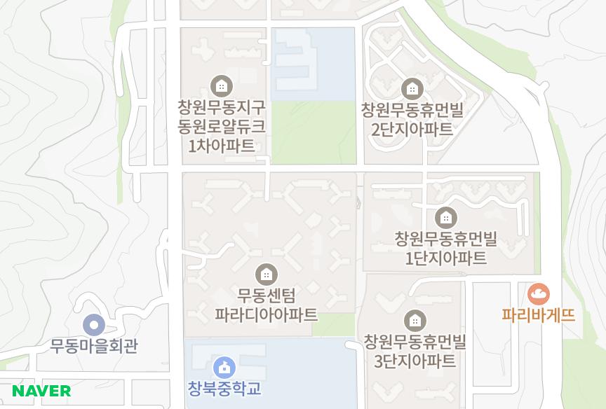 경상남도 창원시 의창구 북면 무동리 창원무동센텀파라디아 위치·실거래 시세 지도