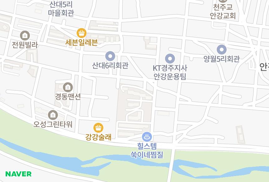 경상북도 경주시 안강읍 산대리 일천푸른마을 위치·실거래 시세 지도