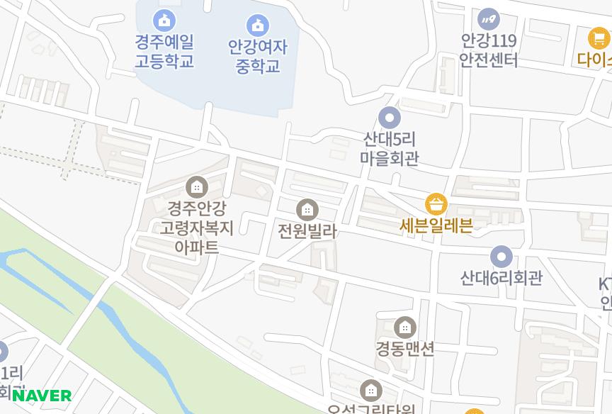 경상북도 경주시 안강읍 산대리 전원빌라 위치·실거래 시세 지도