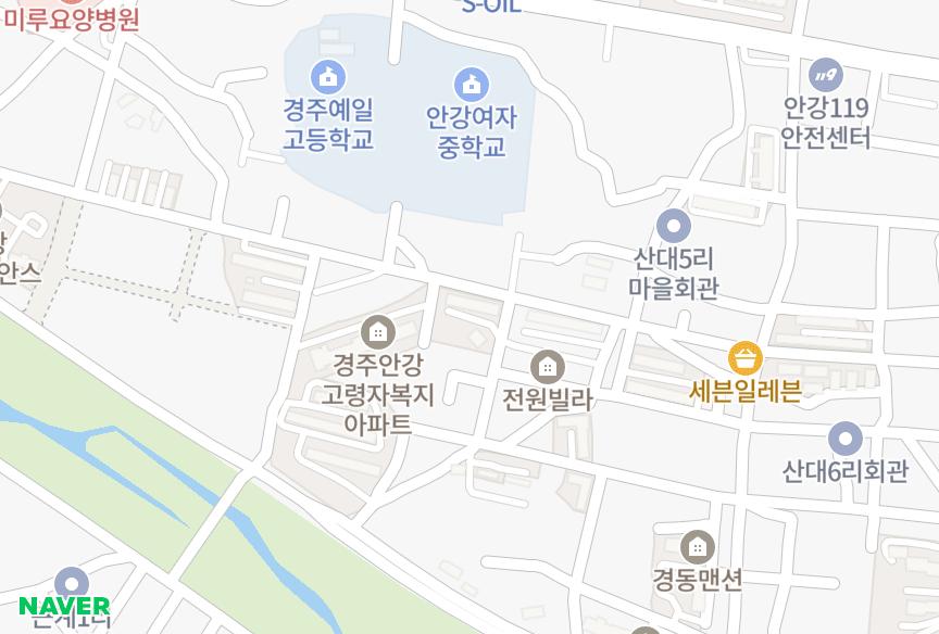 경상북도 경주시 안강읍 산대리 초원빌라 위치·실거래 시세 지도