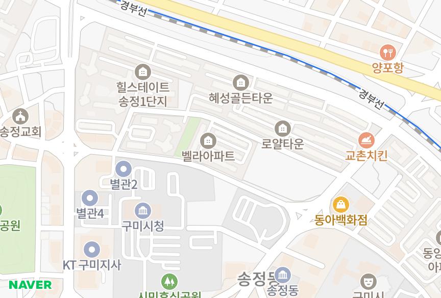 경상북도 구미시 송정동 벨라 위치·실거래 시세 지도