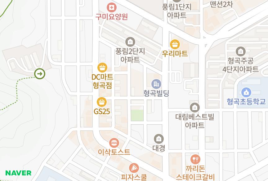 경상북도 구미시 형곡동 동우그린104차 위치·실거래 시세 지도