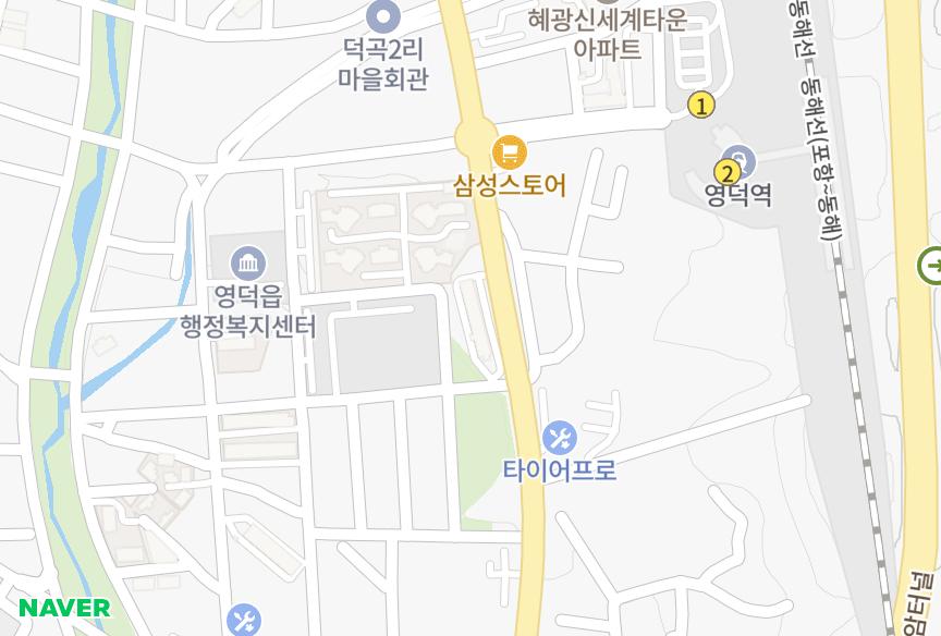 경상북도 영덕군 영덕읍 우곡리 마이다스빌 위치·실거래 시세 지도