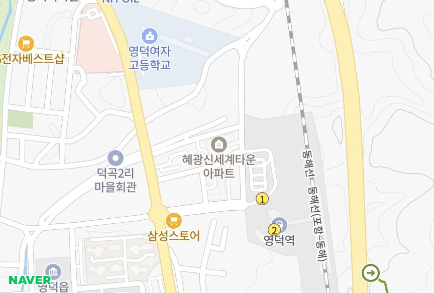 경상북도 영덕군 영덕읍 우곡리 혜광신세계타운 위치·실거래 시세 지도