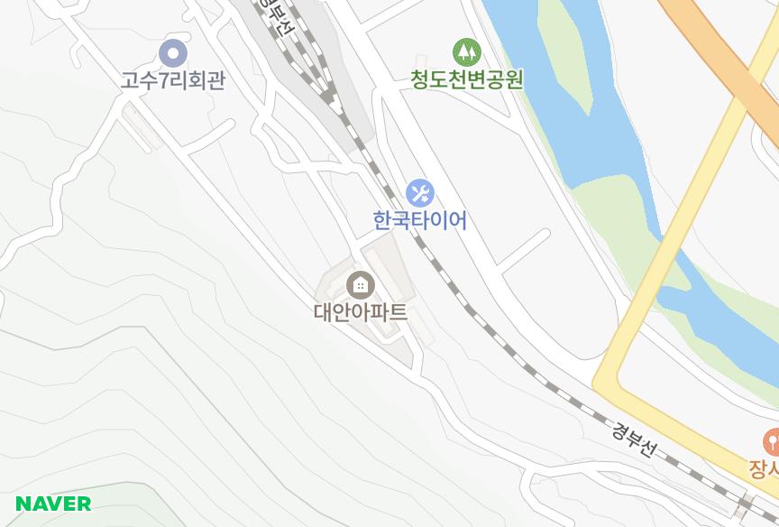 경상북도 청도군 청도읍 고수리 대안 위치·실거래 시세 지도