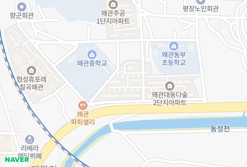 경상북도 칠곡군 왜관읍 왜관리 대동다숲1단지 위치·실거래 시세 지도