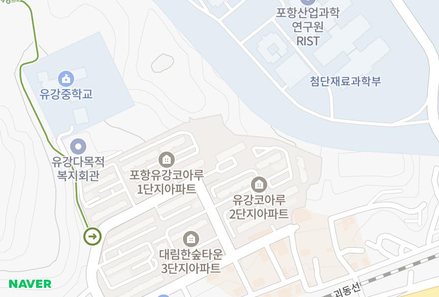 경상북도 포항시 남구 연일읍 유강리 강변유강코아루노블3단지 위치·실거래 시세 지도