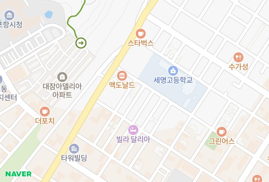 경상북도 포항시 남구 대잠동 우성제일타운 위치·실거래 시세 지도