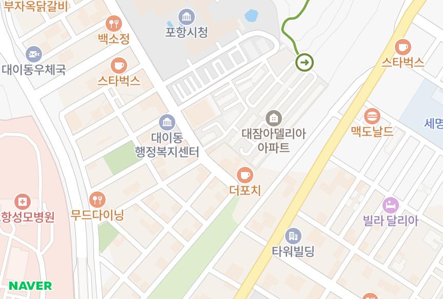 경상북도 포항시 남구 대잠동 동부하이빌 위치·실거래 시세 지도