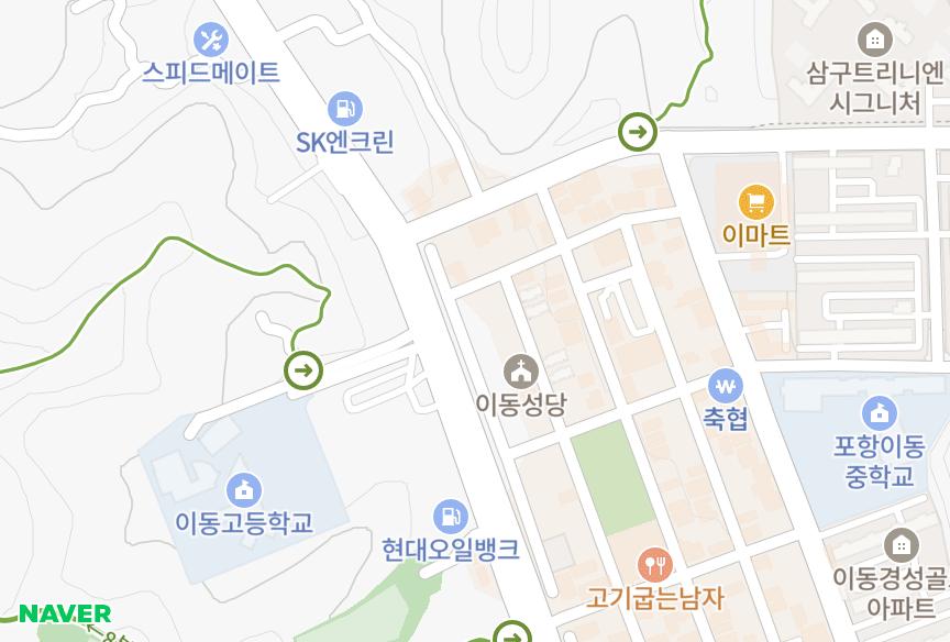 경상북도 포항시 남구 이동 이동팰리스 위치·실거래 시세 지도