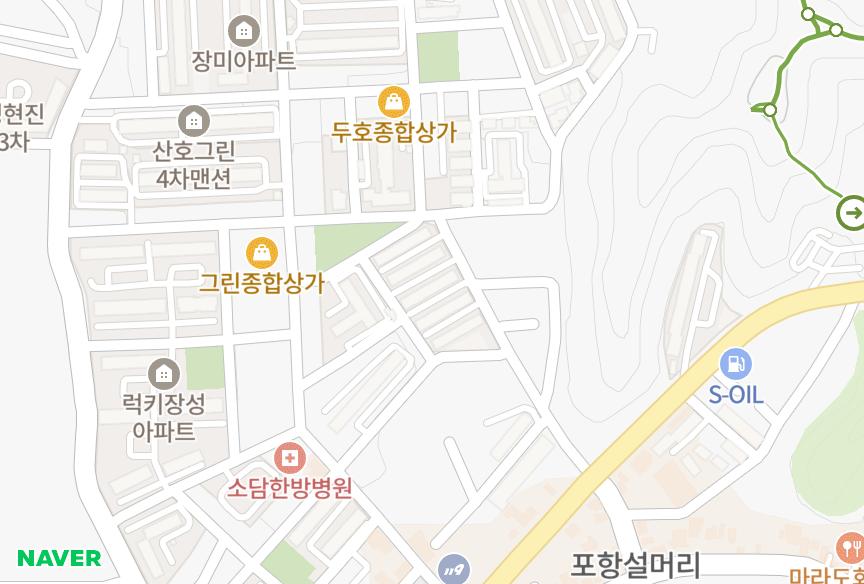 경상북도 포항시 북구 두호동 명지파크맨션 위치·실거래 시세 지도