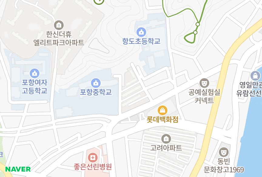경상북도 포항시 북구 학산동 코오롱 위치·실거래 시세 지도