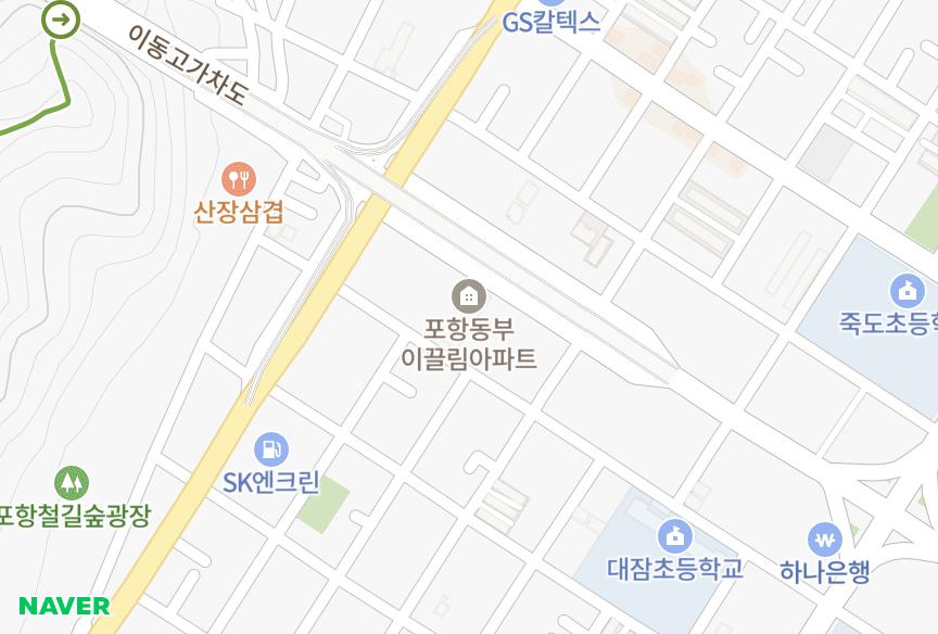 경상북도 포항시 북구 죽도동 포항동부이끌림 위치·실거래 시세 지도