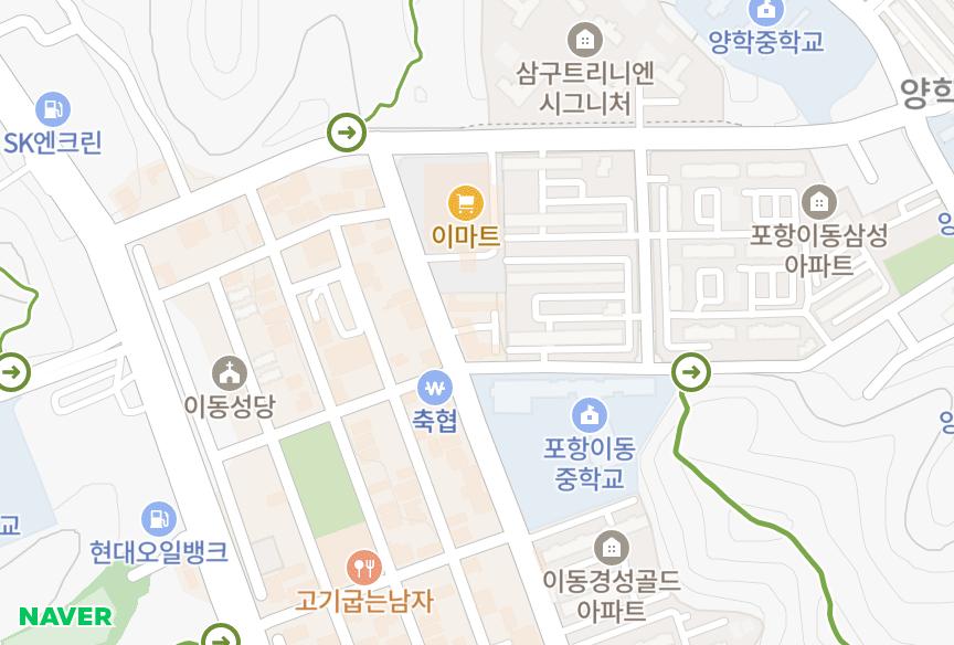 경상북도 포항시 북구 득량동 득량이동풀니스10차 위치·실거래 시세 지도