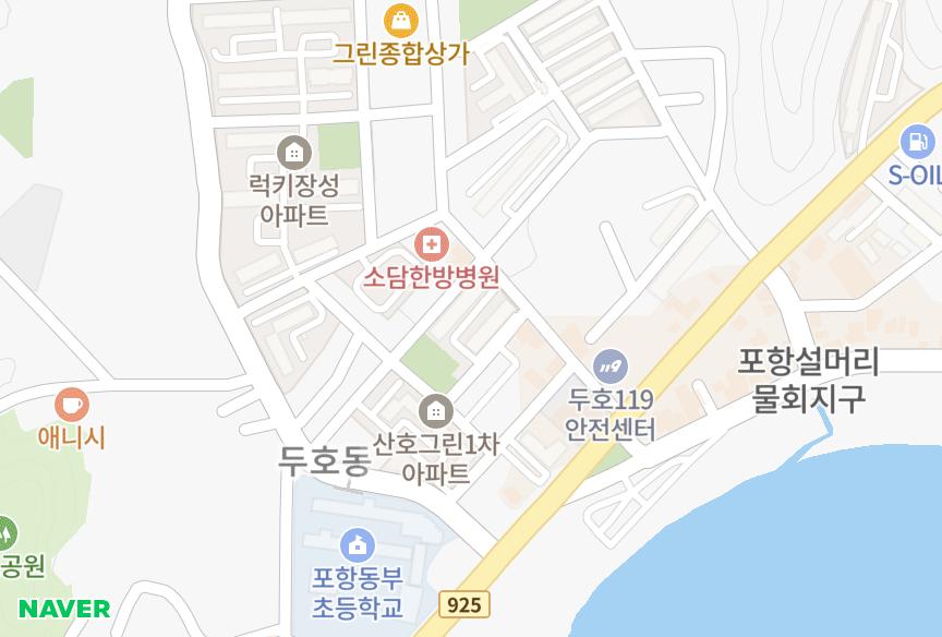 경상북도 포항시 북구 두호동 산호그린맨션3차 위치·실거래 시세 지도