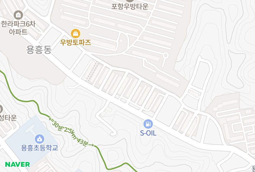 경상북도 포항시 북구 용흥동 한라파크108,109동 위치·실거래 시세 지도