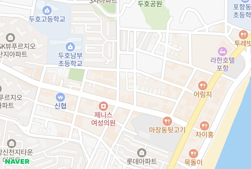 경상북도 포항시 북구 두호동 조양파크2차 위치·실거래 시세 지도