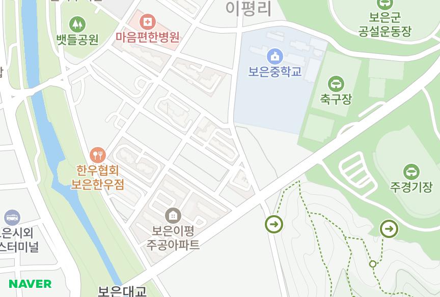 충청북도 보은군 보은읍 이평리 프리미엄뷰 위치·실거래 시세 지도