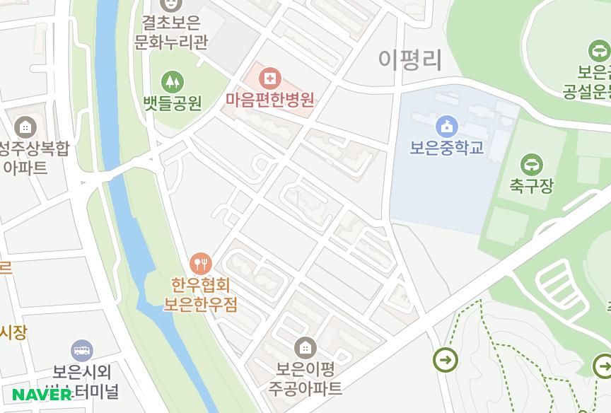 충청북도 보은군 보은읍 이평리 대신리치빌2차 위치·실거래 시세 지도