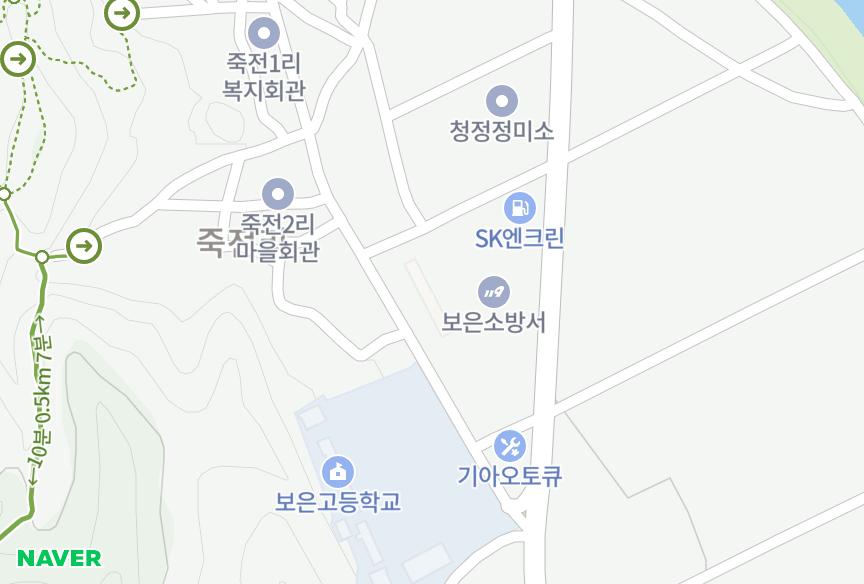 충청북도 보은군 보은읍 죽전리 남산 위치·실거래 시세 지도