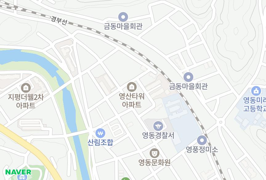 충청북도 영동군 영동읍 계산리 영산타워맨션 위치·실거래 시세 지도
