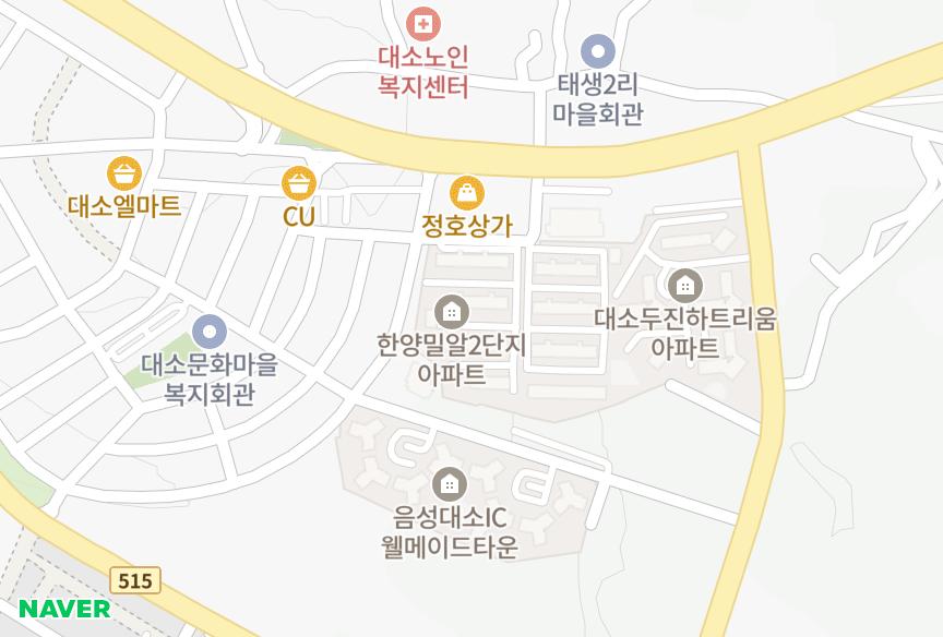충청북도 음성군 대소읍 태생리 한양밀알2차 위치·실거래 시세 지도