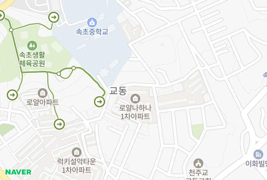 강원특별자치도 속초시 교동 근로자 위치·실거래 시세 지도