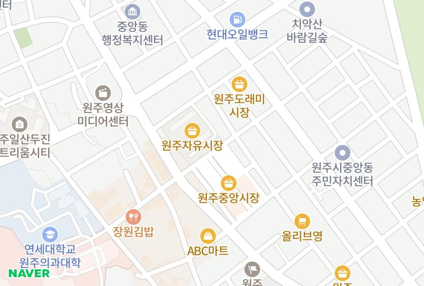 강원특별자치도 원주시 중앙동 자유시장 위치·실거래 시세 지도