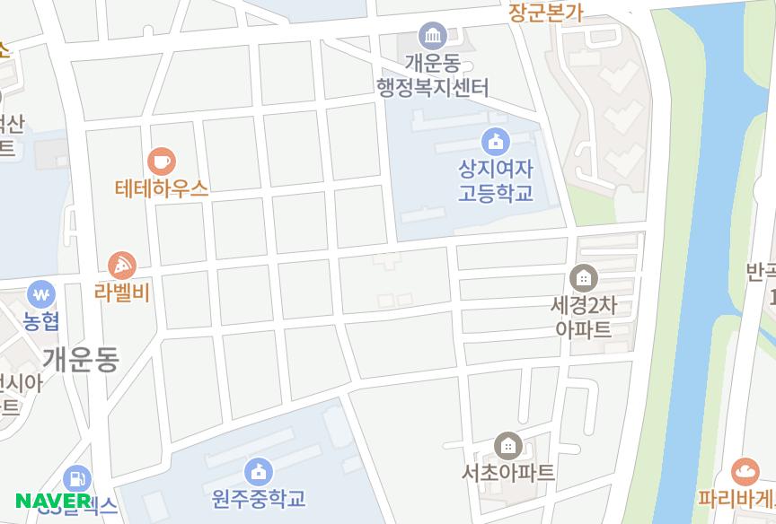 강원특별자치도 원주시 개운동 길우엘린 위치·실거래 시세 지도