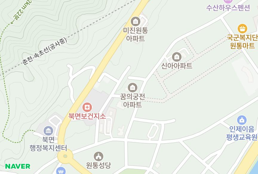 강원특별자치도 인제군 북면 원통리 꿈의궁전 위치·실거래 시세 지도