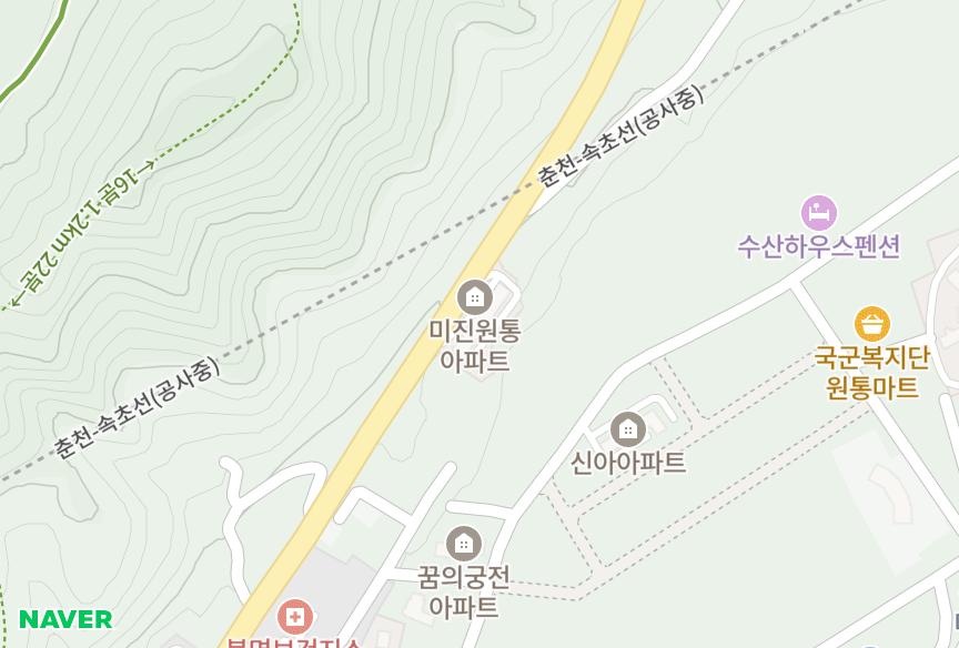 강원특별자치도 인제군 북면 원통리 미진원통 위치·실거래 시세 지도