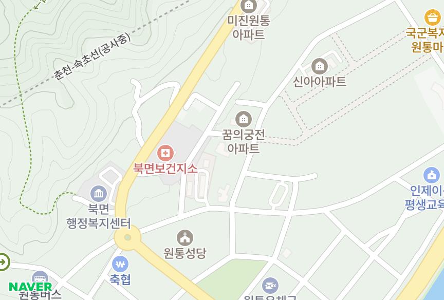 강원특별자치도 인제군 북면 원통리 현대에코캐슬 위치·실거래 시세 지도