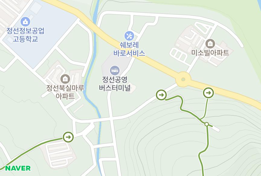 강원특별자치도 정선군 정선읍 북실리 우성더프리모 위치·실거래 시세 지도