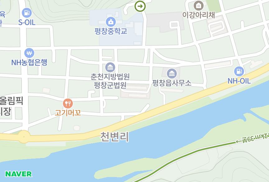 강원특별자치도 평창군 평창읍 중리 유존 위치·실거래 시세 지도
