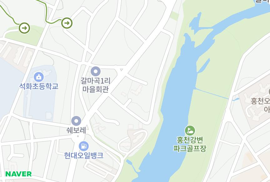 강원특별자치도 홍천군 홍천읍 갈마곡리 더휴인 위치·실거래 시세 지도