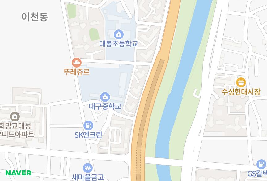 대구광역시 남구 이천동 이천뜨란채3단지 위치·실거래 시세 지도