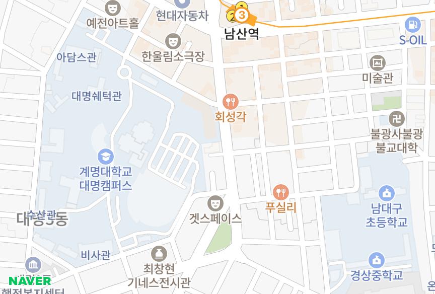 대구광역시 남구 대명동 더테라스 위치·실거래 시세 지도