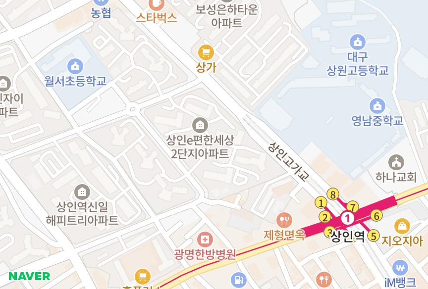 대구광역시 달서구 상인동 상인역e편한세상2단지 위치·실거래 시세 지도