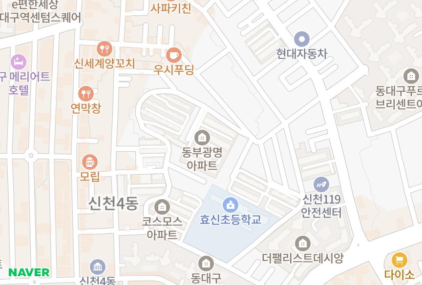 대구광역시 동구 신천동 동부광명 위치·실거래 시세 지도