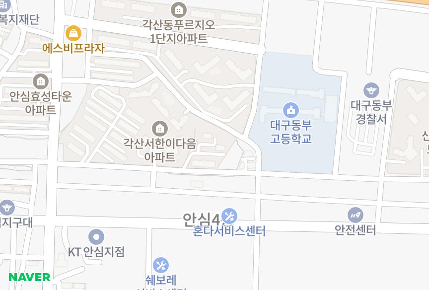 대구광역시 동구 각산동 금강진우타운 위치·실거래 시세 지도