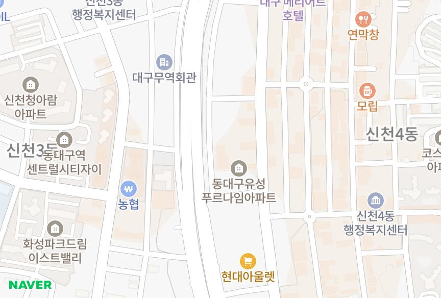 대구광역시 동구 신천동 동대구유성푸르나임 위치·실거래 시세 지도