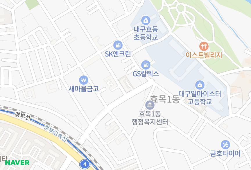 대구광역시 동구 효목동 동백 위치·실거래 시세 지도