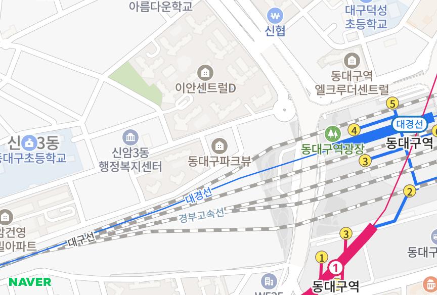 대구광역시 동구 신암동 동대구파크뷰 위치·실거래 시세 지도