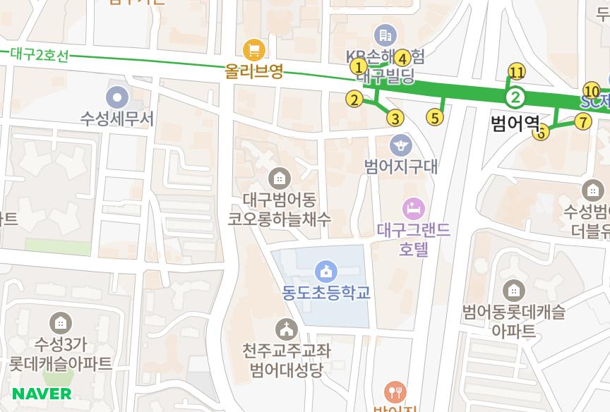 대구광역시 수성구 범어동 범어역풀비체투인원 위치·실거래 시세 지도